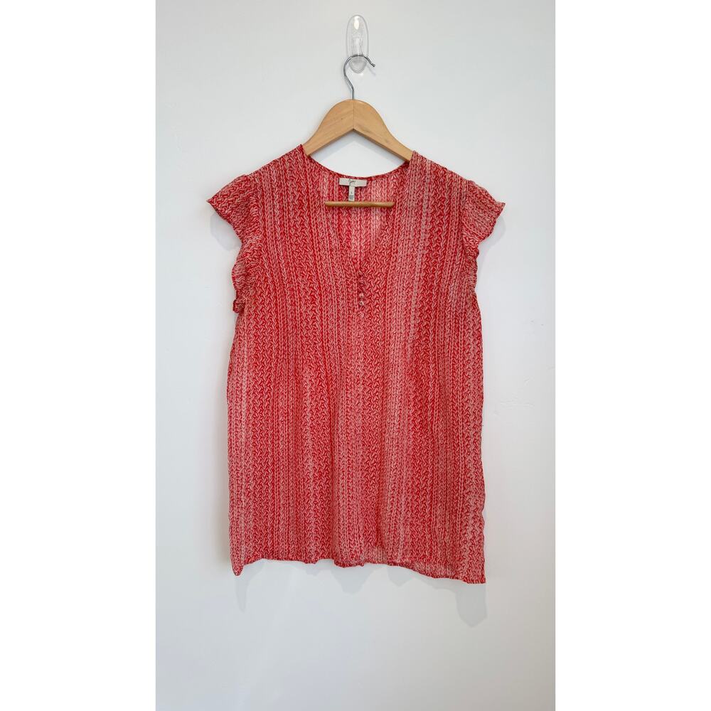 Joie Macy B Silk Blouse Coral Print Size Small - Picture 3 of 9